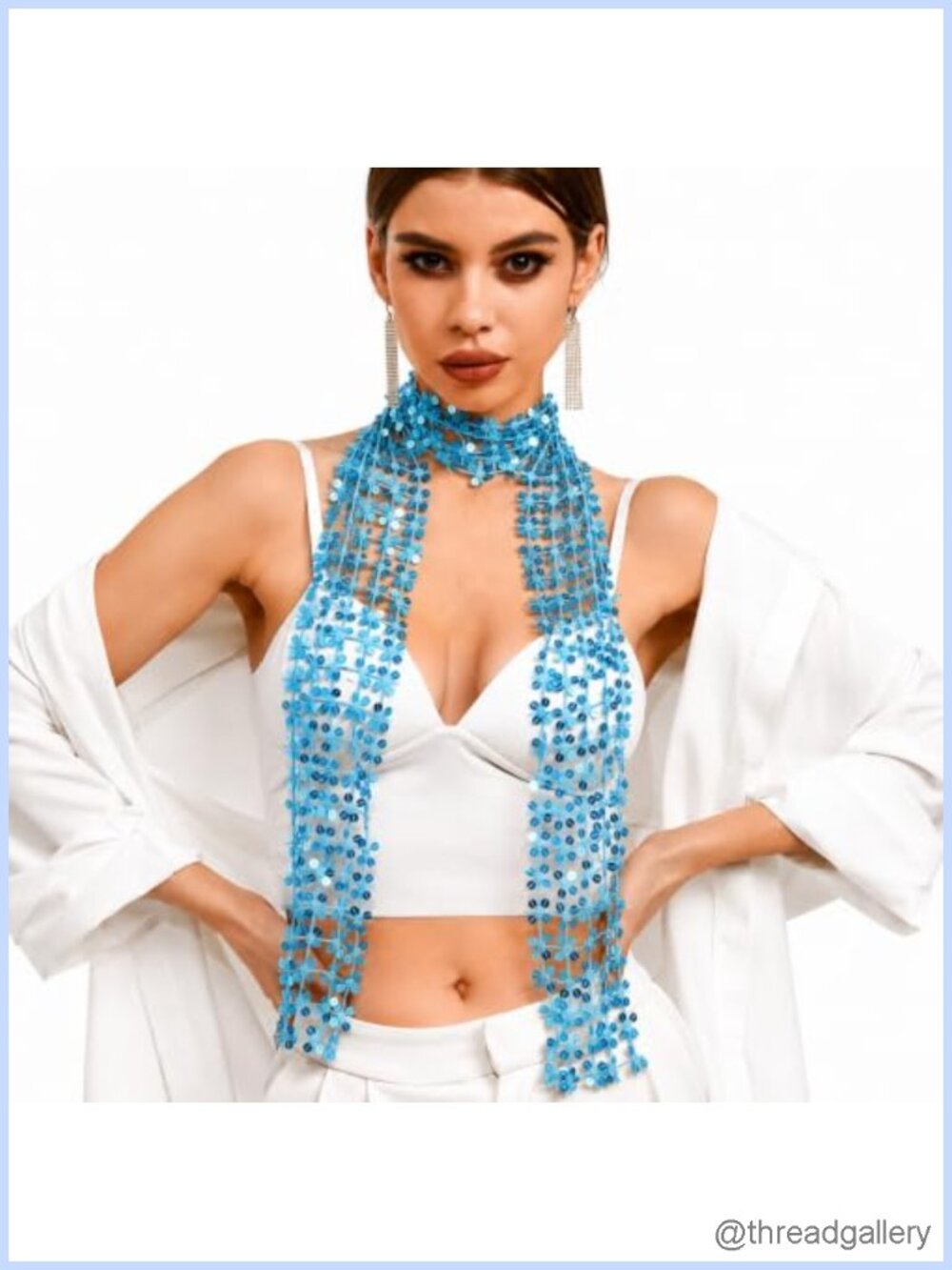 Sequin Floral Mesh Skinny Scarf Neck Wrap Lightweight